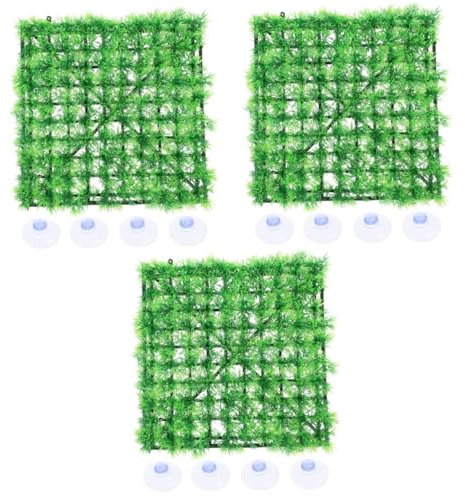 Happyyami 3pcs Artificial Grass Pad Reptile Grass Decoration for Aquarium Lifelike for Fish Tank Plastic Mats for Fish Tank