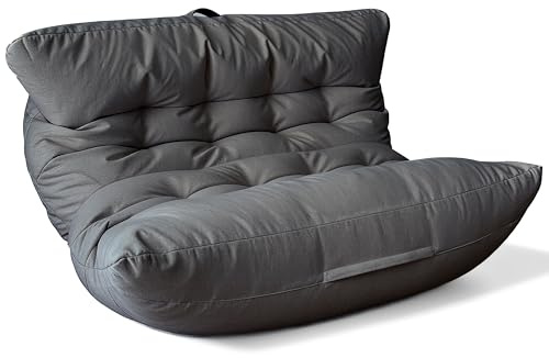 Aiire Pouf Poltrona Sacco di Design - Puff per Sedersi in Cotone con Imbottitura Inclusa - Bean Bag Chair per Salotto, Camera da Letto o Lettura - Pouffe Moderno XXL 2 Posti Grigio Scuro