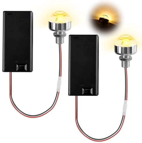 2 Stück Mini LED Puppenhaus Lampen 3V mit Batteriehalter, Warmweiß | Mini-LED-Set mit Batteriehalter, Schalter und 25 cm Kabel. Ideal für Puppenhäuser, Miniaturen, Feengärten und DIY-Modellbau