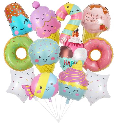 ZXTGBQ 13 Stück Eiscreme Donut Candy Folienballons Helium, Luftballons Eiscreme, Eis Deko für Jungen Mädchen Kinder Geburtstag Sommer Party Dekoration Donut Thema, Helium Ballons Geburtstag