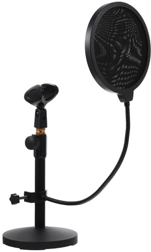 HANABASS 1 Set Adjustable Table Mic Stand with Microphone Clip and Pop Filter Durable Stable Desktop Holder for Streaming Podcasting and Gaming Black Long Version