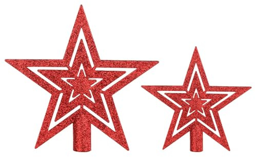 VEYLIN Weihnachtsbaumspitze 2pcs(15cm+10cm) Stern aus Kunststoff - Silberne Christbaum Spitze mit Sternform für Jede Baumspitze-Weihnachtsstern bruchsicher (rot)