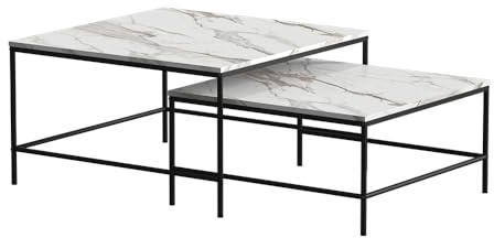 Vicco Couchtisch-Set Ramio, Weiß/Schwarz, 80 x 80 cm | 2 Teile, zur flexiblen Nutzung als Ablagefläche oder Beistelltische