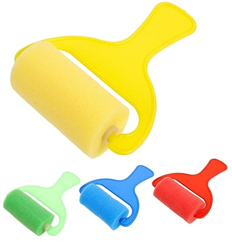Tofficu 4 Piezas Rodillos de Esponja para Pintura Infantil Cepillos de Colores Rojo Verde y Azul Herramientas de Arte para Duraderos y Fáciles de Usar Dibujo y Manualidades
