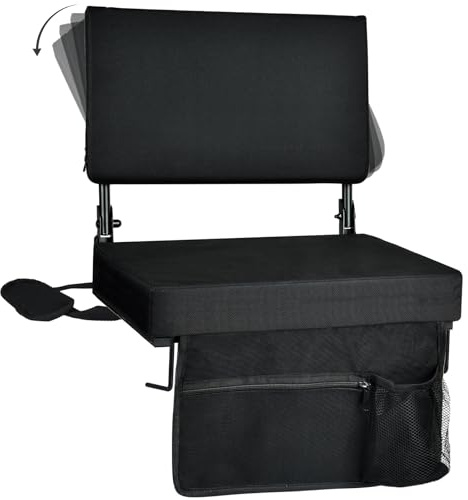 VSTKEN Stadium Seat with Back Support, Padded Ergonomic Back, Cushion Wide, Portable, Foldable, with Pocket & Shoulder Strap, Perfect for Sports Events (16.5”L × 13.4”W × 15”H)