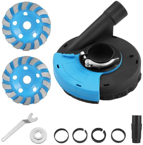 Absaugaufsatz Absaughaube für Winkelschleifer inkl. 2 * 125 mm Diamantschleiftopf PROFI QUALITÄT –Universal Passend – Bürsten Auswechselbar