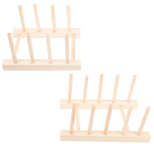 Cabilock 2Pcs Wooden Cup Storage Shelf with Vertical Draining for Kitchen Countertop Plate Display Rack Easy to Clean and Quick Drying Home Dish and Cup Organizer