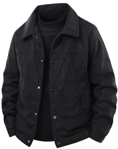 Generisch 2026 Chaqueta de entretiempo Chaqueta de pana casual para hombre, ligera, ajustada, moderna, cómoda, cuello alto, ropa exterior para el día a día, Negro , L