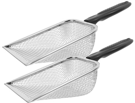 FUNNETOYU 2 pezzi Spiaggia in Acciaio con Manico in Plastica Filtro Sabbia Multiuso per Spiaggia Giardino e Shovel Portatile per Raccogliere Conchiglie e Sabbia Fine