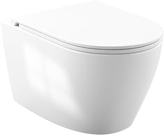 Hänge-WC weiß D-Form| Moderne Toilette WC | Tiefspüler Hänge WC | WC Sitz mit Absenkautomatik | Gäste WC | Länge 55.5cm, Weiß | Wand WC spülrandlos | Leise Spülung