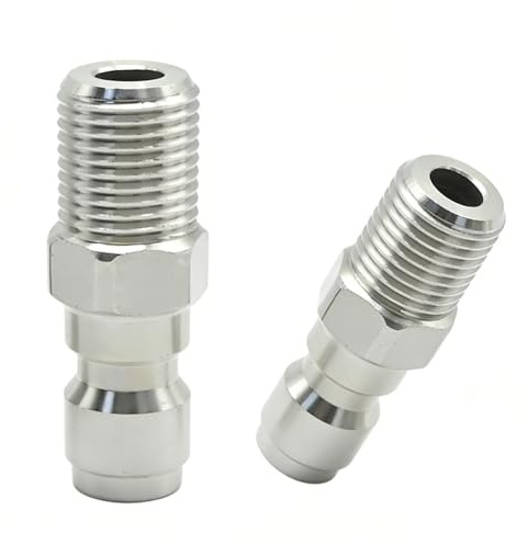 2Pcs 1/4 Inch BSP Male Pressure Washer Adapter 1/4 Inch BSP Male Thread Fitting Quick Connect Socket Plug Stainless Steel Coupler for Pressure Washer Outlet Spray Lance 5000 PSI