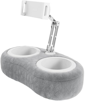 PUSOKEI Tablet Pillow Stand, Adjustable Tablet Holder with Snack Bowl, 360° Rotating Handsfree Reading Holder for Lap Bed, for Most Phones Tablets IOS Android (Double Bowl Light Gray (4-13 Inches))