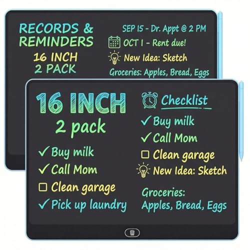 16 Inch LCD Writing Tablet for Kids 2 Pack, Large Drawing Board Doodle Pad, Colorful Screen Erasable Sketch Tablet, Travel Toys and Reusable Learning Gift for Boys Girls (Blue)