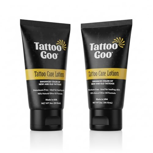 FIALDETEC Tattoo Goo Tattoo Pflege Creme 2er Pack (je 60 ml) – Tattoo Lotion für neue & alte Tattoos – Farbauffrischung, schnelle Heilung, natürliche Tattoo Pflege