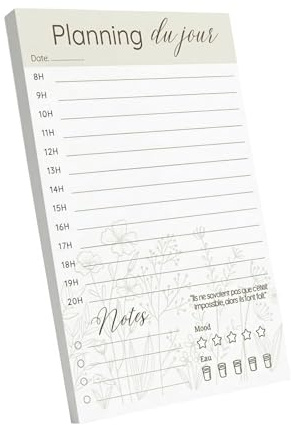 Planificador diario A5 - Planificador diario minimalista con notas, seguimiento de estado de ánimo e hidratación - Organizador de día elegante - Bloque Planning Productividad - 50 páginas