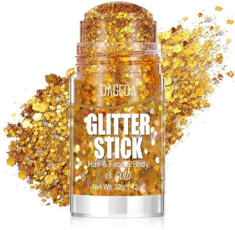 Prreal Gold Paillettes Pour Visage Corps,Maquillage Étincelant Pour Cheveux | Accessoires de Sirène pour Tenues Rave pour Femmes, Bâton de Peinture pour le Visage pour Chanteuse,Concert,Carnival Festival
