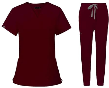 LNNXSZ Divisa Sanitaria Donna Scrub Uniforme for Sala operatoria Set di Scrub da Lavoro ospedaliero Forniture for Infermiere Tuta for chirurgia Dentale Abbigliamento da Lavoro(Burgundy,XL)