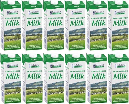 Lakeland Dairies Semi-Skimmed Milk – 1L (Pack of 12) | Fresh UHT Long Life Milk | Source of Calcium & Protein | Ideal for Tea, Coffee & Cooking