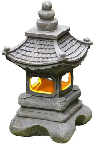 Linterna de piedra japonesa lámpara de jardín energía Solar Pagoda torre de linterna adornos decorativos patio de jardín artefacto de resina lámpara Solar
