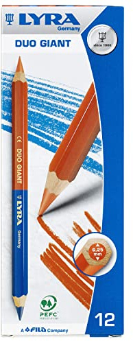 LYRA Duo Giant Buntstifte zweifarbig rot/blau lackiert Kartonetui 12 Stk. | Buntstifte, sechskant, Mine 6,3mm, Durchmesser 10mm