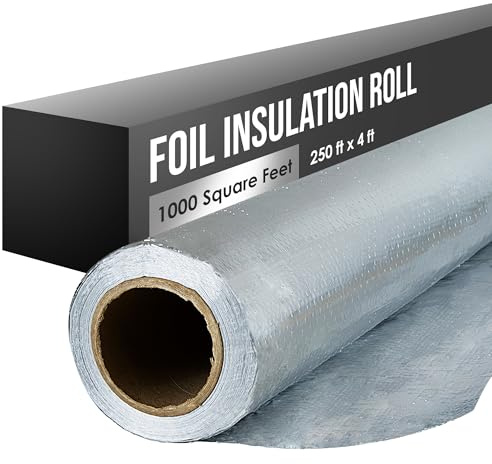 Houseables Radiant Barrier, Radiant Barrier Insulation Roll, Attic Insulation, 1000 Sq Ft, 250'x4', House Wrap, Reflective Foil, Attic Foil, Double Reflective Heat Shield, Perforated Aluminum, Thermal