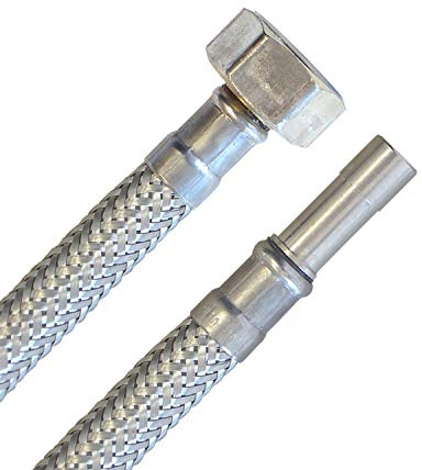 Panzerschlauch 1/2ÜM x 10mm Rohr, Flexschlauch für Sanitär mit Trinkwasserzulassung, DN08, Edelstahl, Länge 20 cm, Made in Germany