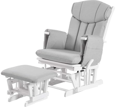 KUB Chatsworth Premium Glider Nursing Chair & Footstool | Award-Winning Design | 7 Recline Positions | Unique Safety Lock | Luxury Corduroy | Safety Certified (Grey chevron)