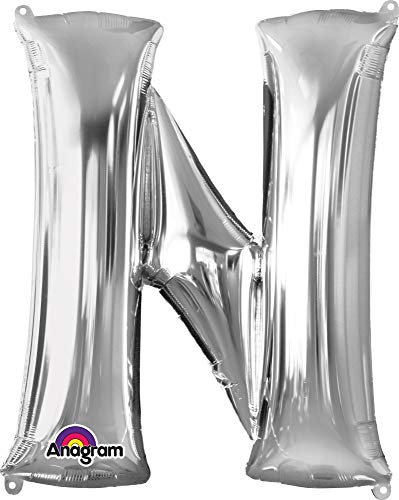 Folienballon * Buchstabe N * in Silber als Deko für Party und Geburtstag | 81cm groß, wiederaufblasbar | Ballondeko Helium Ballongas Jot Alphabet