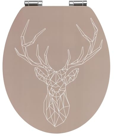 WENKO Premium WC-Sitz Stag, Toilettensitz mit Absenkautomatik, WC-Deckel aus MDF für sanftes Deckelschließen, rostfreie Hygienebefestigung, Brille aus Bambus, 37,5 x 44 cm, FSC® zertifiziert, Taupe