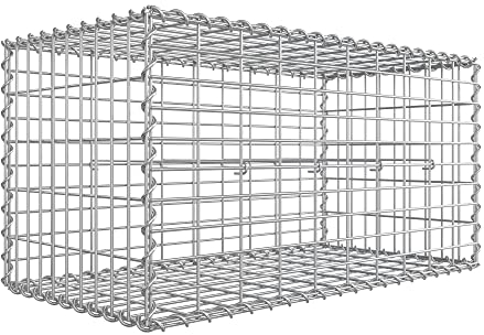 SONGMICS Gavión de Piedra, Gavión Metálico, con Malla de 5 x 10 cm, Galvanizado, Decoración de Jardín, Separador de Pared, 100 x 50 x 50 cm, Plata GGB155