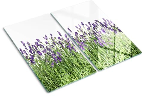 Tagliere in Vetro Temperato 2x30x52 cm con Stampe da Cucina Durevole Rettangolare Piccolo Resistente al Calore con Piedini Antiscivolo Antigraffio Set di 2 Piastre - Fiori di lavanda
