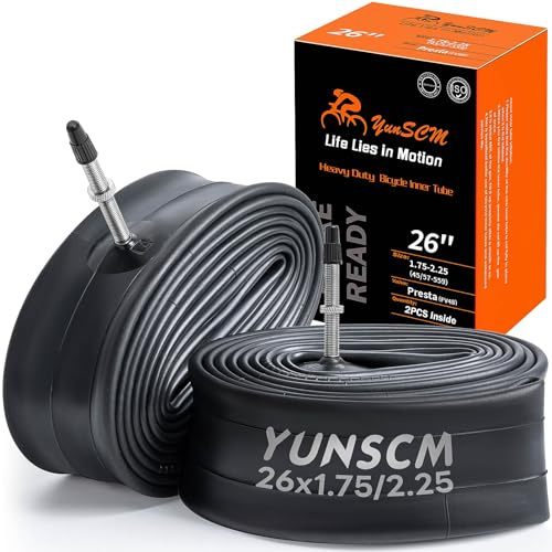 Heavy Duty 26 Bike Tubes 26x1.75/2.25 FV48mm Presta Valve 26 Bicycle Tubes ETRTO 45/57-559 Inner Tubes Compatible with 26x1.75 26x1.95 26x2.0 26x2.10 26x2.125 26x2.25 Bike Tire Tubes (2-PCS)