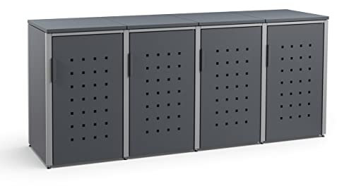 MEISTERBOX – 4er Mülltonnenbox Mülltonnenverkleidung mit Flachdach - 120L - Korpus & Dach Anthrazit/Pfosten Signalgrau