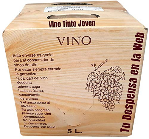 Vino Tinto joven - Bag in Box de 5 Litros - Elaborado con un 90% de tempranillos norteños mezclados con las viuras centenarias - Vino Tinto Bag in Box