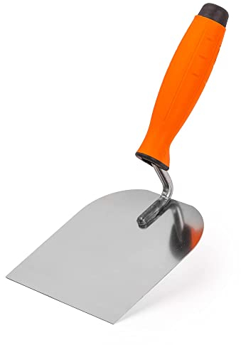 Mivos Maurerkelle 120 x 128 mm aus Edelstahl mit Gummigriff - Stukkateurspachtel 120 mm - Rostfrei - Stukkateurkelle mit Softgriff - Putzkelle - Made in EU