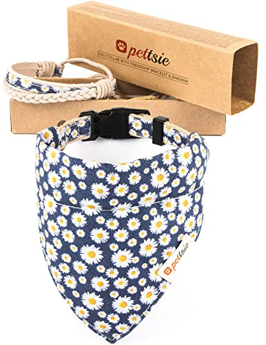 Pettsie Hundehalsband mit Bandana Tuch und Freundschaftsarmband | Freundschaftsarmband inklusive, Einstellbare Größen XS S M L, Attraktive Verpackung, Geschenk für Hundeliebhaber, Dunkelblau
