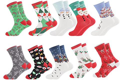 YELYAN Weihnachtssocken, 10 Paar Unisex Weihnachtssocken Christmas Socks Weihnachtsmotiv Weihnachten Festlicher Baumwolle Socken für Damen und Herren(SD-6PCS)