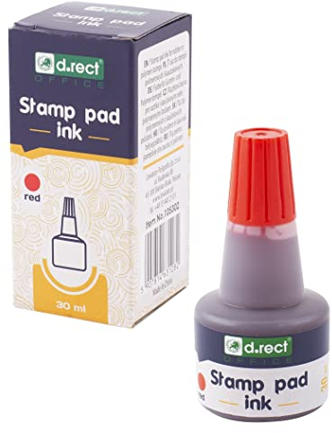 D.RECT - Stempelfarbe | zum Nachfüllen | für alle Gängigen Stempelkissen | Wasserbasierende | Rot | 30ml - 12 Stück