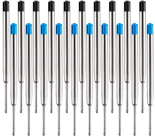 Kugelschreiberminen, 20 x Kugelschreiber-Großraummine aus Metall, kompatible Parker Kugelschreiber Ersatzminen Strichstärke M, dokumentenecht, Set Kugelschreiberminen Schreibfarbe 10xblau+10xSchwarz