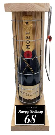 Moet Geschenkverpackung Geschenkset 68 Geburtstag Mann und Frau - Moet Eiserne Reserve Gitterkäfig incl. Notsäge Text s/w 68 Happy Birthday Champagner (1 x 0.75 l)