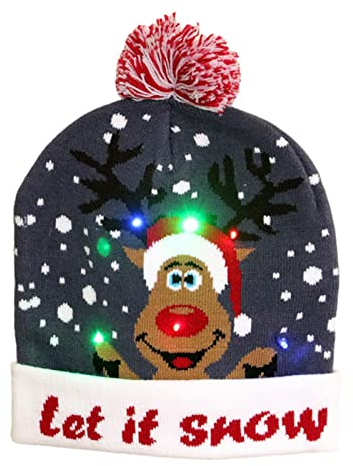 Bexdug Gestrickte Mütze mit Weihnachtslicht,Wintermütze mit LED-Leuchten - Frauen Männer Blinkender Geschenk für Neujahr, Weihnachten