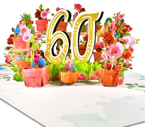 GREETING ART 60. Geburtstagskarte, Pop Up Karte zum 60 Jahrestag,Geburtstagskarte 60. Geburtstag, 3d Pop Up Karte Geburtstag Grußkarte für Frauen Mütter Ehefrau Männer Freunde