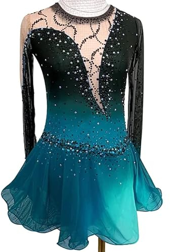JRUIA Mode Mädchen Eiskunstlauf Wettbewerb Kleid Frauen Gradient Rhythmische Gymnastik Trikots Langärmliges Eislauf Performance Kostüm Mit Strass,B,S