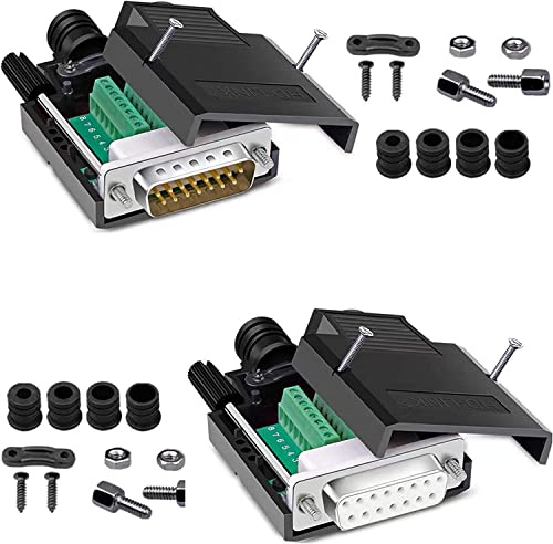 PENGLIN 2pcs Connettore maschio femmina DB15 senza saldatura, 2 file di 15 pin RS232 D-SUB adattatore seriale