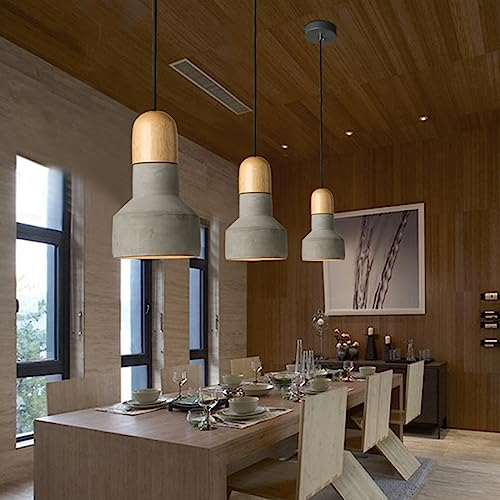 E27 Esstisch Pendelleuchte Vintage Industriell stil Beton Dekorativ Holz Esszimmerleuchte Modern 1-flammig Rund Höhenverstellbar Decke Hängelampe Kreativ für Küche Bar Wohnzimmer Büro, 12*180cm (Grau)