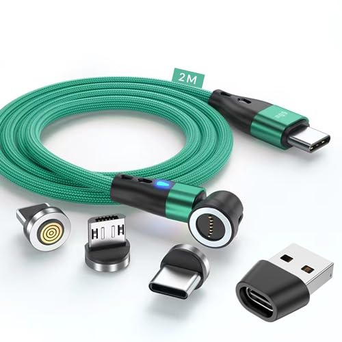JMF Tech PD 60W Fast Charging USB-C Magnetic Data Cable, 360° & 180° Rotation, 3-in-1 Sync Charger for Samsung S22/Laptop/iPad (Green - 2M)