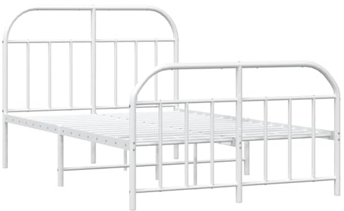 vidaXL Bettgestell, Bettrahmen mit Kopfteil Fußteil, Metallbett Bett mit Lattenrost, Doppelbett Gästebett Schlafzimmer, Metall Weiß 120x190cm