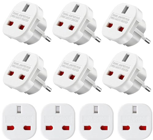 Fiotha Adaptateur Voyage Universel, 10 pièces Adaptateur UK vers Prise Européenne, Adaptateur Prise Universelle, Adaptateur Prise Anglaise, Prise de Type G vers 2 Broches Européenne Modèle | Blanc