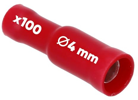 100 Stück Kalitec RHVR4 Rundsteckhülsen rot 0,5mm - 1,5mm² I isoliert I 4mm Durchmesser I 23mm lang I Ideal zum Verbinden von Kabeln