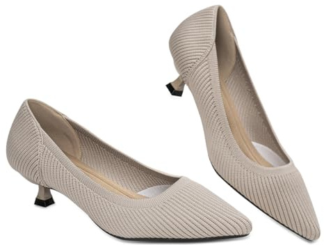 AHZEHRSE Women's Pointed Toe Dress Shoes for Women Knit Kitten Heel Shoes Prom Wedding Party Office Work Formal Pumps Heels Apricot